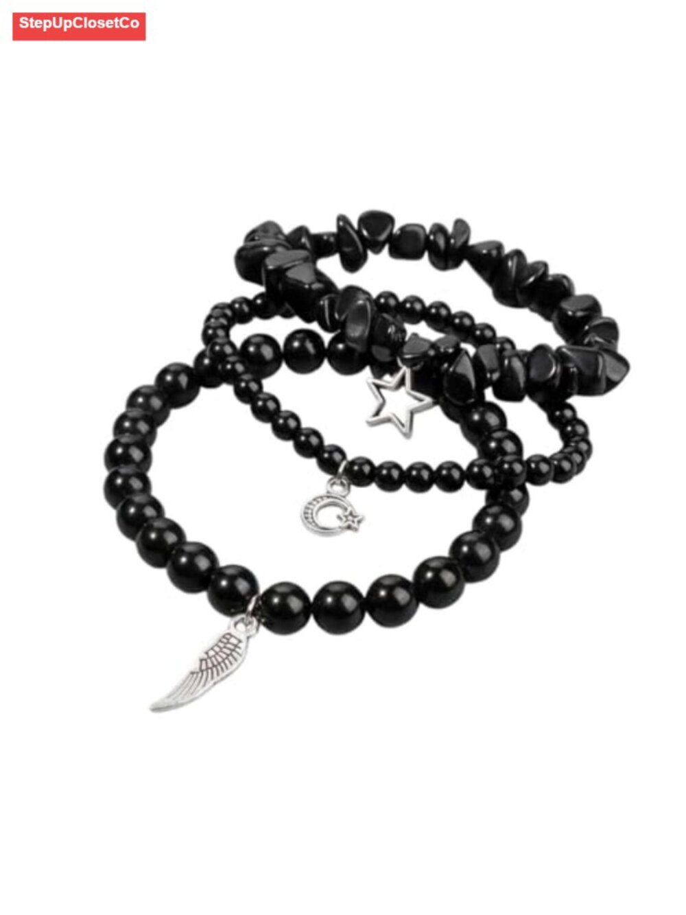Handcrafted Crystal Chip Stone 3-Piece Stacking Bracelet Set with Star Moon